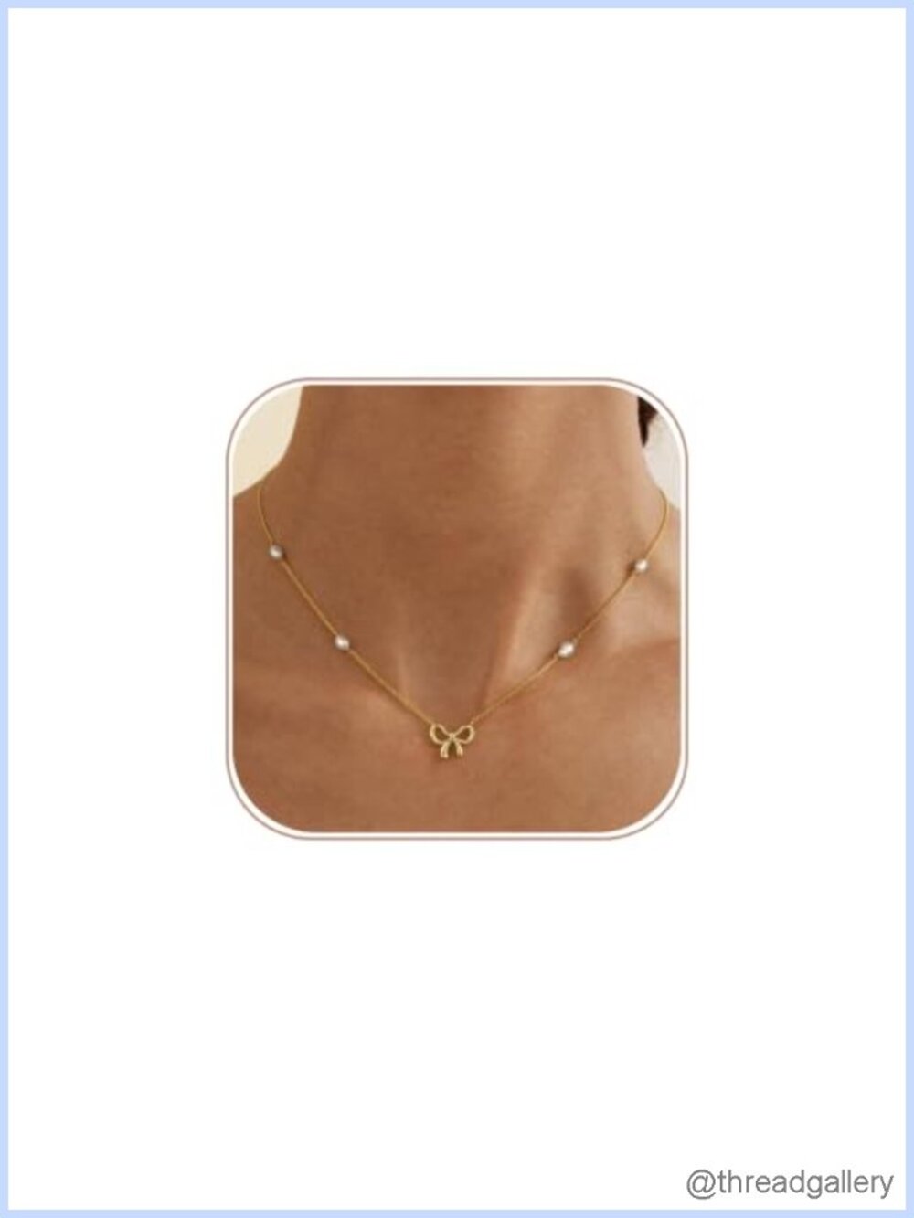 Dainty Bow Pearl Pendant Necklace 14K Gold Plated Cuban Chain Adjustable